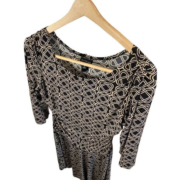 En Focus Studio Black Tan Patterned Slinky Stretchy Midi Dress Sz 12 - Picture 4 of 11